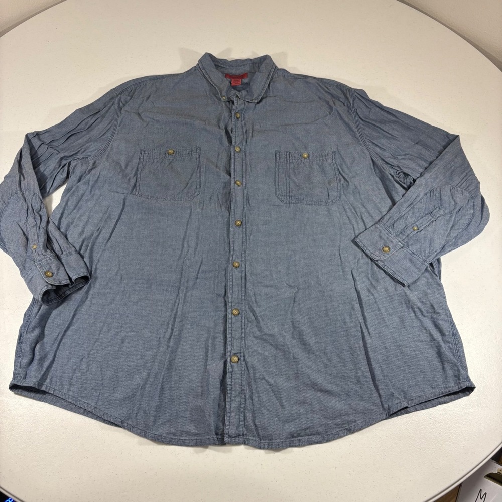 The Foundry Supply Co Mens 4XLT Blue Geometric Button Down Shirt L/S Cotton